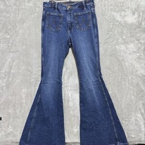 Wrangler Retro Flare Jeans Womens 27x34 Blue Denim Cotton Dark Wash High Rise